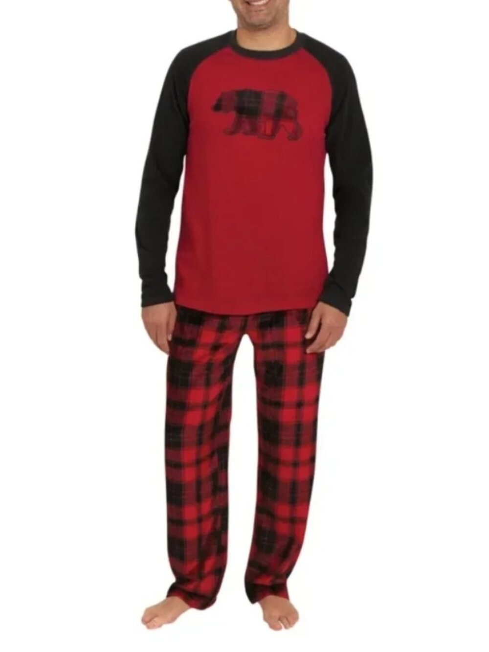 Eddie Bauer Men’s Size XL 2 Piece Pajama Set Red Black Bear LS Shirt Pants NWT
